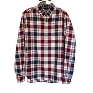 Bonobos slim fit red blue plaid long sleeve button up shirt 100% cotton medium